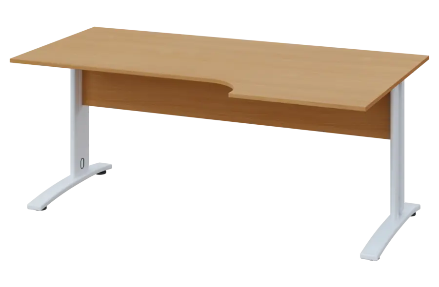 CRK 28 - 186 stůl kancelářský, rohový, pravý, kovová podnož bílá, deska 25 mm, široký 1800 mm, buk royal